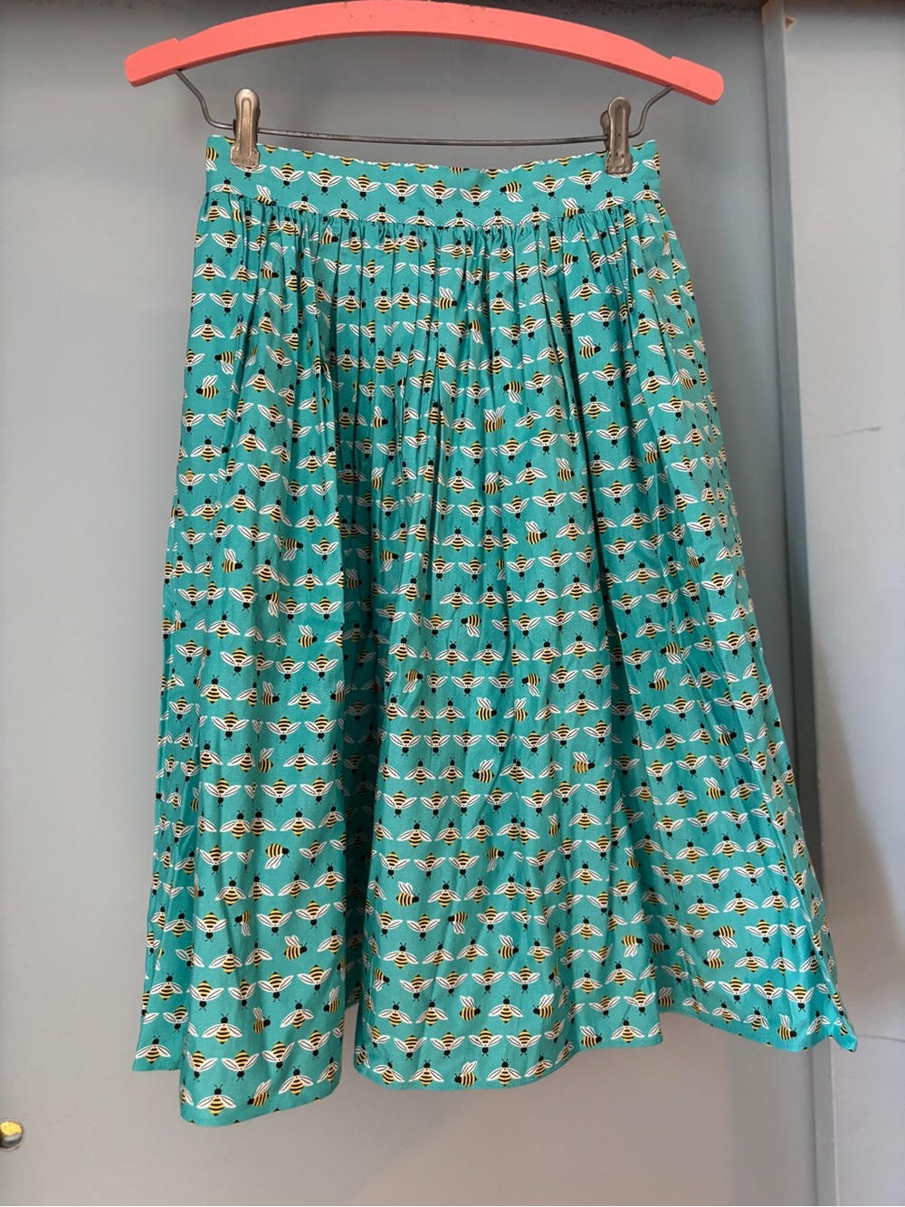 Bernie Dexter Teal Bee Print Full Skirt RARE